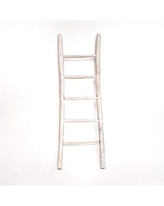 Teakhouten decoratie ladder | White wash | 50x5x150 | 5 stijlen - TK-DL-50x5x150-WHITE-WASH